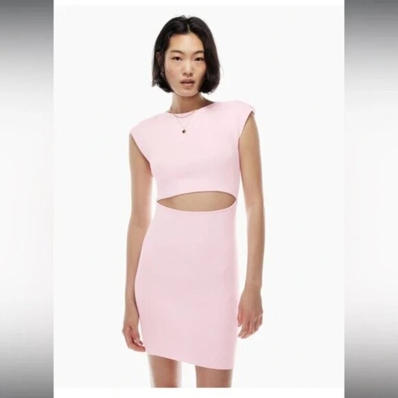 Wilfred Ribbed Baby Pink Cut-out Knit Mini Dress - Picture 3 of 14